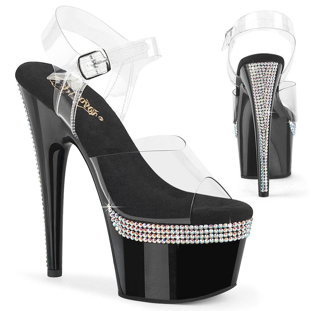 Pleaser - ADORE708PHRS Ankle strap sandal - Black/Transparent